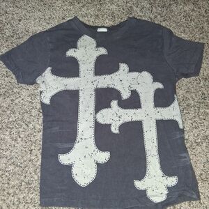 Vibe Womens Petite Cross Graphic T-Shirt - Dark Gray